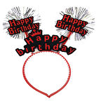 Happy Birthday Yazılı Püsküllü Neon Kırmızı Renk Doğum Günü Tacı 22x19 cm