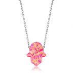 925 Ayar Gümüş Pembe Opal Fatma Eli Kadın Gümüş Kolye