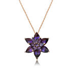 925 Ayar Gümüş Rose Mor Lotus Çiçeği Kolye