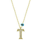 925 Ayar Gümüş Nazar Gold T Harfi Kadın Gümüş Kolye