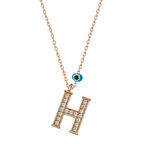 925 Ayar Gümüş Nazar Rose H Harfi Kadın Gümüş Kolye