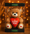 Özel Premium Kutu İçerisinde Sevgiliye Özel Kalpli (I LOVE YOU) Yazılı Sevimli Peluş Ayıcık