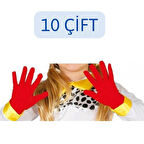 Kırmızı Renk 10 Çift 10 - 14 Yaş Unisex Çocuk & Bando & Pandomim & Gösteri & Merasim Eldiveni & 23 Nisan & 19 Mayıs & 29 Ekim