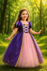 Taçlı Rapunzel Kostümü - Pelerinli Taclı Rapunzel Prenses Kostüm Prenses Elbise