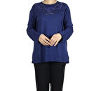 KADIN YAKASI TAŞLI LİKRALI BÜYÜK BEDEN BLUZ