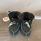 Unisex Bebek %100 Hakiki Deri El Yapımı Bebek Patiği | Yumuşak, Sıcak ve Rahat Ayakkabı Haki