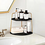 Dekoratif 2 Katlı Raf | Çok Amaçlı Organizer Paslanmaz Çelik & Ahşap Stand – Salon, Mutfak, Banyo, Çalışma Alanı İçin