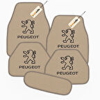 Bej Renk Peugeot Logolu Oto Halı Paspas Takımı 5 Parça – Kaymaz ve Su Geçirmez Otomobil Paspas Seti