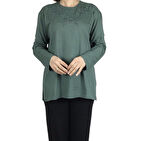 KADIN YAKASI TAŞLI LİKRALI BÜYÜK BEDEN BLUZ