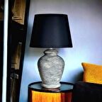 Qdec Vintage Seramik Abajur Rustik Modern Gri - Siyah