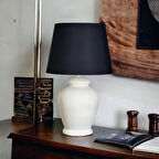 Qdec Vintage Seramik Abajur Rustik Ekru - Siyah