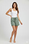 Bambu Fitilli Kadın Ev Şortu Bacak Dantel Detaylı Ev Giyim Yeşil