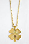 Çelik Yonca Kolye - Altın