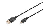USB 2.0 Bağlantı Kablosu, USB A Erkek - USB mini B (5 pin) Erkek, 1 metre, AWG 28, USB 2.0 uyumlu, UL, siyah renk