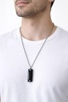 Siyah Mızıka Kolye Gümüş Zincir 60 cm Unisex Metal Tasarım