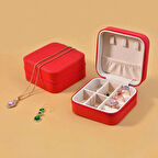 Mini Mücevher Takı Kutusu - Kolye, Yüzük, Küpe Düzenleyici Seyahat Takı Çantası Kırmızı
