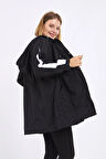 Micro Midi Siyah Kolları Beyaz Yağmurluk & Rüzgarlık