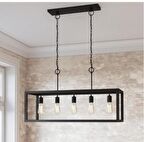 Rys Retro Metal Siyah Masa Üstü Sıralı 5 li Sarkıt Avize