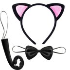 Kedi Kulak Taç Kuyruk ve Papyon 3 lü Set Çocuk Boy Pembe Renk