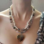 sedef taşı ve akik taşı tasarım kolye, değerli taş özel kolyeler, akik kalp kolye