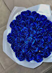 GECE MAVİSİ SATEN EL YAPIMI GÜL BUKETİ 50 Lİ