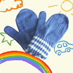 Parmaksız Erkek Bebe Eldiveni Mavi Örgü Eldiven 0-3 Yaş