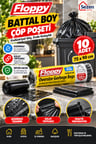 Floppy Battal Boy Çöp Poşeti 75x90 cm 10 Adet Siyah Dayanıklı Endüstriyel Çöp Torbası