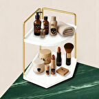 Dekoratif 2 Katlı Raf | Çok Amaçlı Organizer Paslanmaz Çelik & Ahşap Stand – Salon, Mutfak, Banyo, Çalışma Alanı İçin