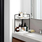 Dekoratif 2 Katlı Raf | Çok Amaçlı Organizer Paslanmaz Çelik & Ahşap Stand – Salon, Mutfak, Banyo, Çalışma Alanı İçin