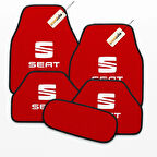 Kırmızı Renk SEAT Logolu Halı Oto Paspas Seti 5 Parça – Dayanıklı Malzeme, Su Geçirmez, Kaymaz Taban, Tüm Mevsimlere Uygun
