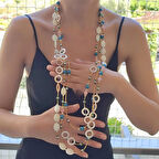 Uzun Doğal Taş Kolye, Pembe Kuvars Kolye, Festival Kolye, Sedef Doğal Taş Kolye, Kadınlar için Değerli Hediye