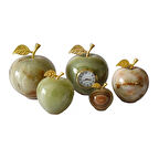 Onyx Doğal Taş Elma Şeklinde Dekoratif Saat ve Süs Seti, 5 Parça, Altın Yapraklı
