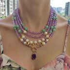 doğal taş kolye seti, doğal inci kolye, şık gece kolyesi, el işi özel tasarım kolye, amestist kolye, doğal taş enerji kolye seti, sevgiliye hediye