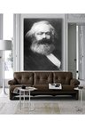 Tekli Dikey Kanvas Tablo, Karl Marx Siyah Beyaz Portre Dekoratif Kanvas Duvar Tablosu