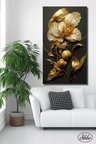 Tekli, Dikey, Kanvas, Dekoratif, Duvar, Tablosu , 3D Gold Çiçek,