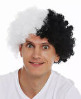 Siyah Beyaz Kıvırcık Afro Bonus Taraftar Peruğu