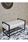 Siyah Boyalı Metal 80 cm Puf Bench - Antre Puf - Hol Bench - Puf - Oturak - Bench Krem Renk 90 x 45 Boyut/Ebat