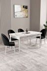 Milas Beyaz Mermer Desen 80x132 Açılabilir Mdf Masa Yemek Odası Takımı, Mutfak Takımı 4 Sandalye