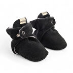 pufien Organik Pamuk Astarlı, Bebek İlk Adım Ayakkabısı, Kaydırmaz Taban, Bebek Pandufu, Siyah Patik