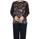 KADIN ÖNÜ DESENLİ KOL DÜĞME DETAYLI ÖNÜ KAPALI PENYE BLUZ