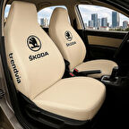 Skoda Bej Renk Ön ve Arka Oto Koltuk Kılıfı Penye Servis Kılıfı Seti