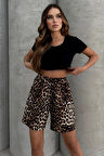 Lesa Wear Yüksel Bel Bol Kesim Keten Görünümlü Çift Cepli Şort