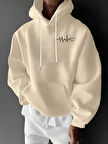Unisex Oversize Kapüşonlu Sweatshirt Kalp Ritmi Desenli