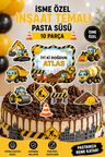 İsme Özel İş Makineleri İnşaat Temalı Doğum Günü Pasta Süsü – 10 Parça Kürdanlı Pasta Süsü 