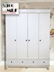 %100 MDF Stella Beyaz 4 Kapılı Bebek & Çocuk Gardırop