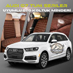 Auqi Q7 Tüm Seriler Kahverengi Renk Tay Tüyü Cepli & Terletmez Sırtlı Oto Koltuk Minder Seti - Koltuk Koruma Kılıfı (ÖN & ARKA TAM SET)