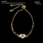 Romantizmin ve sıcak anların ifadesi, Kalp Figürlü ve Renkli Taş Desenli 14 Ayar Altın Plakalı Şubat Bilekliği