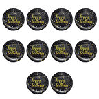 Roll-Up Doğum Günü Işıltılı Siyah Happy Bithday Yazılı Karton Tabak - 22 Cm. - 8 Adetlik 10 Paket