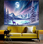 Geyik ve Karlı Orman Manzaralı Sanatsal Dekoratif Duvar Tablosu (50x70 cm)