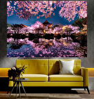 Çiçek ve Göl Manzaralı Sanatsal Dekoratif Duvar Tablosu (35x50 cm)